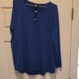 Grace Blue Long Sleeve Blouse with Rounded Neckline